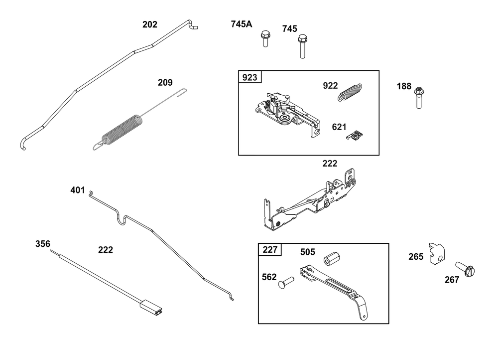 Controls Group Diagram and Parts List for 123P02-0002-H5 100000 - 19Z999 Briggs and Stratton Engine